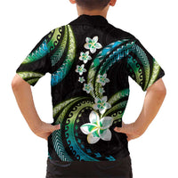 Hawaii Plumeria Kid Hawaiian Shirt Chartreuse Cyan Polynesian Pattern