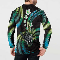 Hawaii Shaka Sign Button Sweatshirt Fantastic Frangipani Chartreuse Cyan