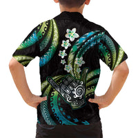 Hawaii Shaka Sign Family Matching Puletasi and Hawaiian Shirt Fantastic Frangipani Chartreuse Cyan LT01 - Polynesian Pride