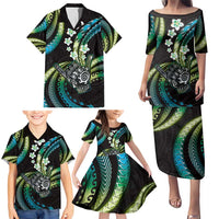 Hawaii Shaka Sign Family Matching Puletasi and Hawaiian Shirt Fantastic Frangipani Chartreuse Cyan LT01 - Polynesian Pride
