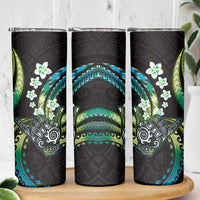 Hawaii Shaka Sign Skinny Tumbler Fantastic Frangipani Chartreuse Cyan LT01 - Polynesian Pride
