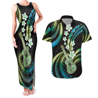 Hawaiian Ukulele Couples Matching Tank Maxi Dress and Hawaiian Shirt Chartreuse Cyan Fantastic Plumeria LT01 Cyan - Polynesian Pride