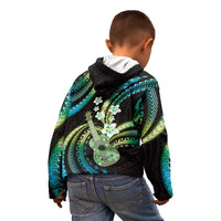 Hawaiian Ukulele Kid Hoodie Chartreuse Cyan Fantastic Plumeria