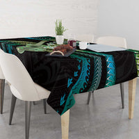 Hawaiian Ukulele Tablecloth Chartreuse Cyan Fantastic Plumeria