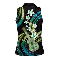 Hawaiian Ukulele Women Sleeveless Polo Shirt Chartreuse Cyan Fantastic Plumeria LT01 - Polynesian Pride