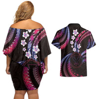 Hawaii Map Kanaka Maoli Couples Matching Off Shoulder Short Dress and Hawaiian Shirt Fantastic Frangipani Sweet Dream LT01 - Polynesian Pride