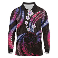 Hawaii Map Kanaka Maoli Long Sleeve Polo Shirt Fantastic Frangipani Sweet Dream LT01 Pink - Polynesian Pride
