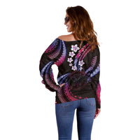 Hawaii Map Kanaka Maoli Off Shoulder Sweater Fantastic Frangipani Sweet Dream