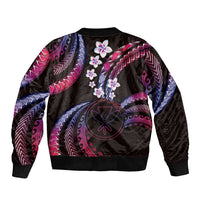 Hawaii Map Kanaka Maoli Sleeve Zip Bomber Jacket Fantastic Frangipani Sweet Dream