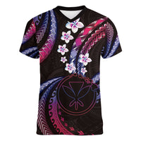 Hawaii Map Kanaka Maoli Women V-Neck T-Shirt Fantastic Frangipani Sweet Dream LT01 Female Pink - Polynesian Pride