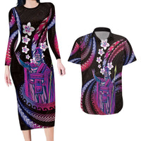Hawaii King Kamehameha Couples Matching Long Sleeve Bodycon Dress and Hawaiian Shirt Fantastic Plumeria Sweet Vibes LT01 Pink - Polynesian Pride