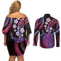 Hawaii King Kamehameha Couples Matching Off Shoulder Short Dress and Long Sleeve Button Shirt Fantastic Plumeria Sweet Vibes LT01 - Polynesian Pride