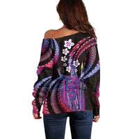 Hawaii King Kamehameha Off Shoulder Sweater Fantastic Plumeria Sweet Vibes