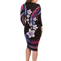 Hawaii Plumeria Family Matching Long Sleeve Bodycon Dress and Hawaiian Shirt Sweet Gradient Polynesian Pattern