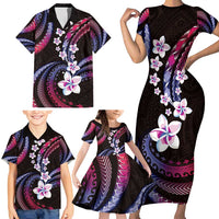 Hawaii Plumeria Family Matching Short Sleeve Bodycon Dress and Hawaiian Shirt Sweet Gradient Polynesian Pattern