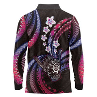 Hawaii Shaka Sign Long Sleeve Polo Shirt Fantastic Frangipani Sweet Vibes LT01 - Polynesian Pride
