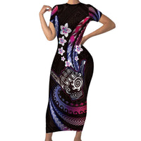Hawaii Shaka Sign Short Sleeve Bodycon Dress Fantastic Frangipani Sweet Vibes LT01 Long Dress Pink - Polynesian Pride