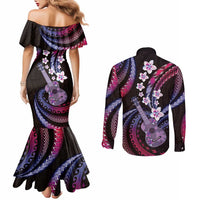 Hawaiian Ukulele Couples Matching Mermaid Dress and Long Sleeve Button Shirt Sweet Dream Fantastic Plumeria LT01 - Polynesian Pride