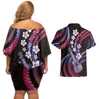 Hawaiian Ukulele Couples Matching Off Shoulder Short Dress and Hawaiian Shirt Sweet Dream Fantastic Plumeria LT01 - Polynesian Pride