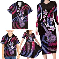 Hawaiian Ukulele Family Matching Long Sleeve Bodycon Dress and Hawaiian Shirt Sweet Dream Fantastic Plumeria LT01 - Polynesian Pride