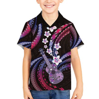 Hawaiian Ukulele Family Matching Off The Shoulder Long Sleeve Dress and Hawaiian Shirt Sweet Dream Fantastic Plumeria LT01 Son's Shirt Pink - Polynesian Pride