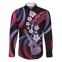 Hawaiian Ukulele Family Matching Puletasi and Hawaiian Shirt Sweet Dream Fantastic Plumeria LT01 Dad's Shirt - Long Sleeve Pink - Polynesian Pride