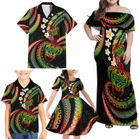 Hawaii Turtles Plumeria Family Matching Off Shoulder Maxi Dress and Hawaiian Shirt Reggae Polynesian Pattern LT01 - Polynesian Pride
