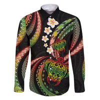 Hawaii Turtles Plumeria Family Matching Off Shoulder Maxi Dress and Hawaiian Shirt Reggae Polynesian Pattern LT01 Dad's Shirt - Long Sleeve Reggae - Polynesian Pride