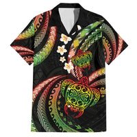 Hawaii Turtles Plumeria Family Matching Off Shoulder Short Dress and Hawaiian Shirt Reggae Polynesian Pattern