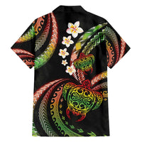 Hawaii Turtles Plumeria Family Matching Off Shoulder Short Dress and Hawaiian Shirt Reggae Polynesian Pattern