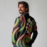 Hawaii Turtles Plumeria Long Sleeve Polo Shirt Reggae Polynesian Pattern