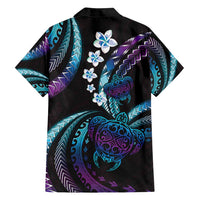 Hawaii Turtles Plumeria Family Matching Long Sleeve Bodycon Dress and Hawaiian Shirt Amethyst Gradient Polynesian Pattern