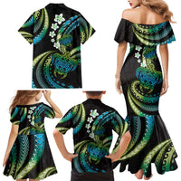 Hawaii Turtles Plumeria Family Matching Mermaid Dress and Hawaiian Shirt Chartreuse Cyan Polynesian Pattern LT01 - Polynesian Pride