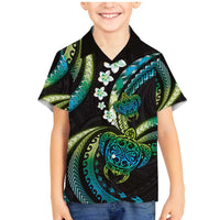 Hawaii Turtles Plumeria Family Matching Mermaid Dress and Hawaiian Shirt Chartreuse Cyan Polynesian Pattern LT01 Son's Shirt Cyan - Polynesian Pride