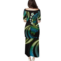 Hawaii Turtles Plumeria Puletasi Chartreuse Cyan Polynesian Pattern