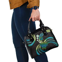 Hawaii Turtles Plumeria Shoulder Handbag Chartreuse Cyan Polynesian Pattern