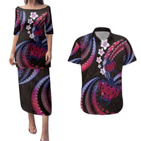 Hawaii Turtles Plumeria Couples Matching Puletasi and Hawaiian Shirt Sweet Gradient Polynesian Pattern