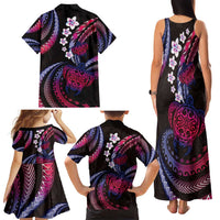 Hawaii Turtles Plumeria Family Matching Tank Maxi Dress and Hawaiian Shirt Sweet Gradient Polynesian Pattern