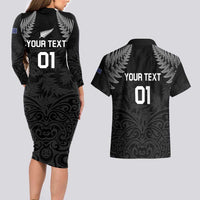 Custom New Zealand 2024 Rugby Couples Matching Long Sleeve Bodycon Dress and Hawaiian Shirt Silver Fern Aotearoa Kiwi LT01 - Polynesian Pride