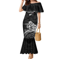 Custom New Zealand 2024 Rugby Family Matching Mermaid Dress and Hawaiian Shirt Silver Fern Aotearoa Kiwi LT01 Mom's Dress Black - Polynesian Pride