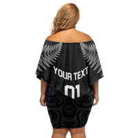 Custom New Zealand 2024 Rugby Family Matching Off Shoulder Short Dress and Hawaiian Shirt Silver Fern Aotearoa Kiwi LT01 - Polynesian Pride