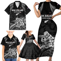Custom New Zealand 2024 Rugby Family Matching Short Sleeve Bodycon Dress and Hawaiian Shirt Silver Fern Aotearoa Kiwi LT01 - Polynesian Pride