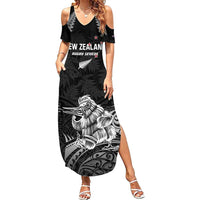 Custom New Zealand 2024 Rugby Family Matching Summer Maxi Dress and Hawaiian Shirt Silver Fern Aotearoa Kiwi LT01 Mom's Dress Black - Polynesian Pride