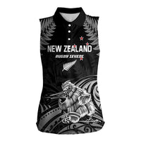 Custom New Zealand 2024 Rugby Women Sleeveless Polo Shirt Silver Fern Aotearoa Kiwi LT01 Female Black - Polynesian Pride