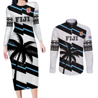 Custom Fiji 2024 Rugby Couples Matching Long Sleeve Bodycon Dress and Long Sleeve Button Shirt Fijian Tapa Pattern LT01 White - Polynesian Pride