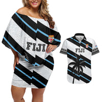 Custom Fiji 2024 Rugby Couples Matching Off Shoulder Short Dress and Hawaiian Shirt Fijian Tapa Pattern LT01 White - Polynesian Pride
