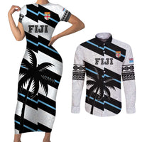 Custom Fiji 2024 Rugby Couples Matching Short Sleeve Bodycon Dress and Long Sleeve Button Shirt Fijian Tapa Pattern LT01 White - Polynesian Pride