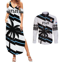 Custom Fiji 2024 Rugby Couples Matching Summer Maxi Dress and Long Sleeve Button Shirt Fijian Tapa Pattern LT01 White - Polynesian Pride