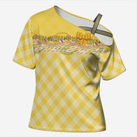 Hawaii Palaka Pikake Lokelani Plumeria Cross Shoulder Shirt Melemele Coquette Bow LT01 Female Yellow - Polynesian Pride