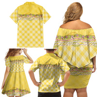 Hawaii Palaka Pikake Lokelani Plumeria Family Matching Off Shoulder Short Dress and Hawaiian Shirt Melemele Coquette Bow LT01 - Polynesian Pride